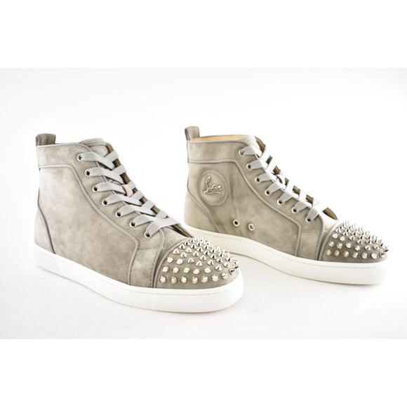 Christian Louboutin Mens Lou Spikes Orlato Flat Gres Grey High Top Sneaker 40 7 - Picture 3 of 9